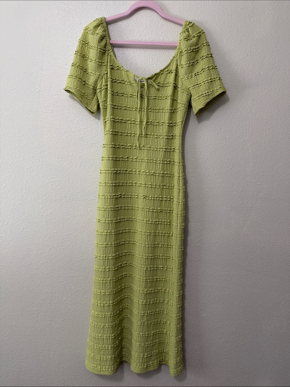 Adelyn Rae Lime Green Textured Tie-Front Maxi Dress